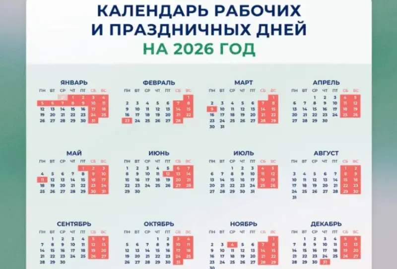 Утвержден календарь выходных на 2026 год: отдыхать будем рекордно долго